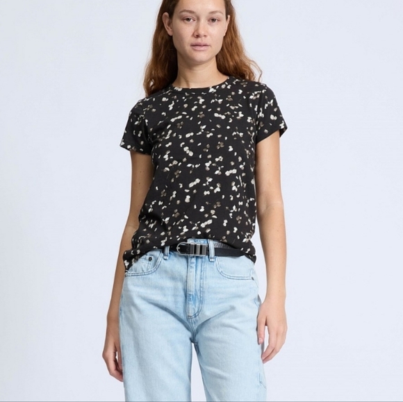 *NEW* Rag & Bone Black Floral Short Sleeve Tee - Picture 3 of 6